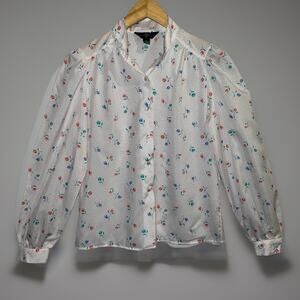 Hunt Club JCPenney Women’s Blouse Sz 9/10 M White Tulip Floral Purple Orange Dot